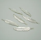 Sterling Silver Plated over Brass Textured Feather Pendant Charm 1 Ring Big Size