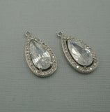 Teardrop Cubic Zirconia CZ Rhodium Plated Pendant Charm Findings Jewelry Supply. - FINDINGS STOP