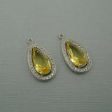 Teardrop Cubic Zirconia CZ Rhodium Plated Pendant Charm Findings Jewelry Supply. - FINDINGS STOP