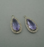 Teardrop Cubic Zirconia CZ Rhodium Plated Pendant Charm Findings Jewelry Supply. - FINDINGS STOP