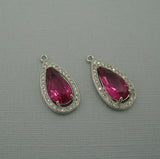 Teardrop Cubic Zirconia CZ Rhodium Plated Pendant Charm Findings Jewelry Supply. - FINDINGS STOP