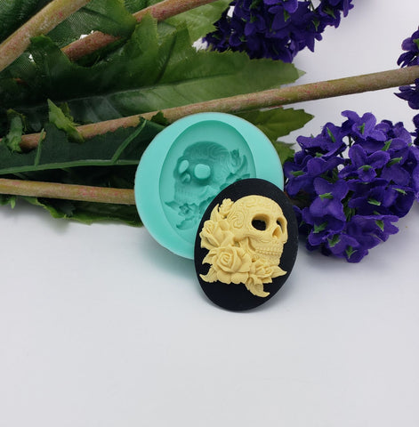Silicone Mold   Pirate Skull Roses   for Crafts, Jewelry, Resin, Polymer Clay.