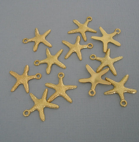 10pcs-Gold Plated Starfish Charm, Sea Pendant.