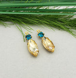 2pcs -Vitrail Navette Shaped Stone and Round Fuchsia Rhinestone Brass Prong Settings.