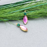 2pcs -Vitrail Navette Shaped Stone and Round Fuchsia Rhinestone Brass Prong Settings.